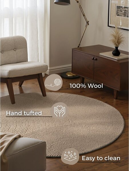 Béžový ručně tkaný vlněný kulatý koberec ø 120 cm Calmio – Hanse Home