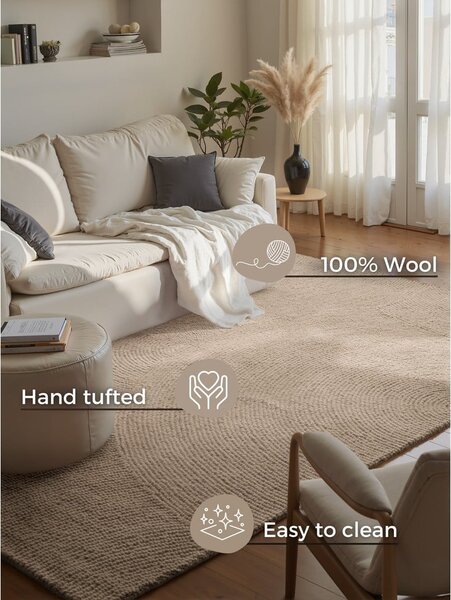Béžový ručně tkaný vlněný koberec 120x180 cm Calmio – Hanse Home