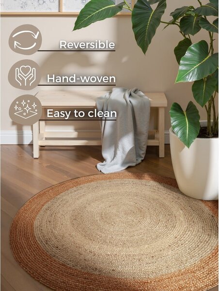Oboustranný/ručně tkaný jutový kulatý koberec slonovinový ø 240 cm Jutta Ivory – Hanse Home