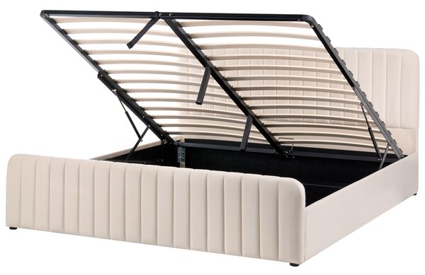 Postel s úložným prostorem LUNAN Umělý samet Béžová 180 x 200 cm