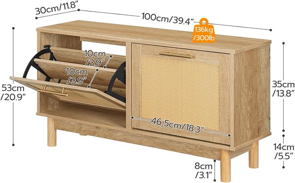 VASAGLE Botník s lavicí Venty 100 cm hnědý