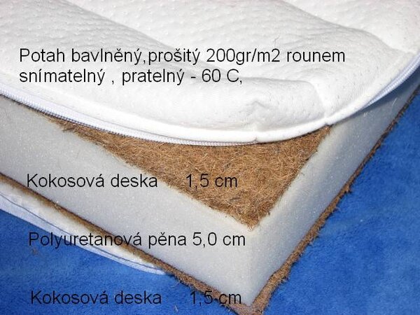 Kokosová matrace s PUR pěnou 110 x 70 cm oboustranná (výška 8 cm)