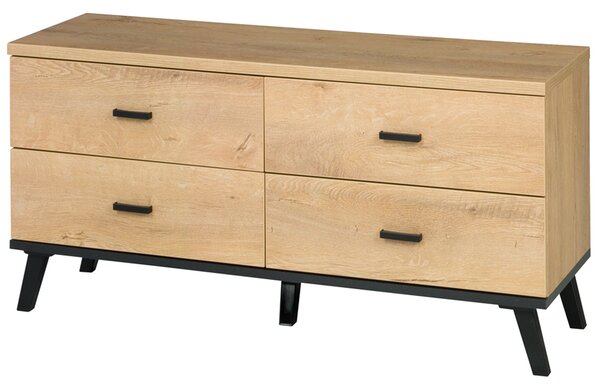 Obývací stěna se skříní JOHN II | 5 dílů | sestava B | 333 cm + stolek 101x61 cm | dub lefkas světlý/černá