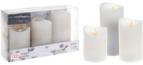 LED svíčka set 3ks 75x100/75x125/75x,150 s reálným plamenem a časovačem, bílá
