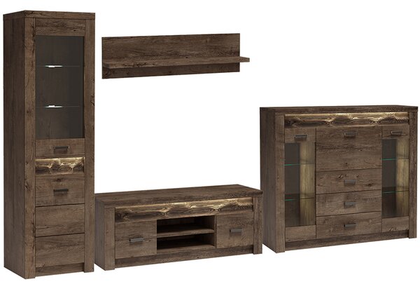 Obývací stěna INDIANAPOLIS t | sestava D | 330 cm | jasan tmavý