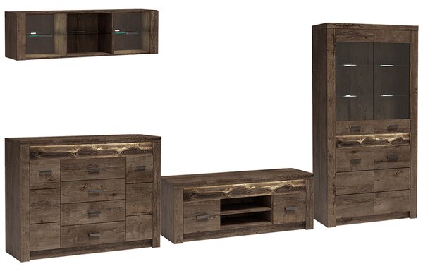 Obývací stěna INDIANAPOLIS t | sestava F | 370 cm | jasan tmavý