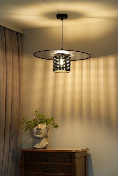 Duolla - Lustr na lanku TOKYO RATTAN 1xE27/15W/230V pr. 50 cm černá/stříbrná