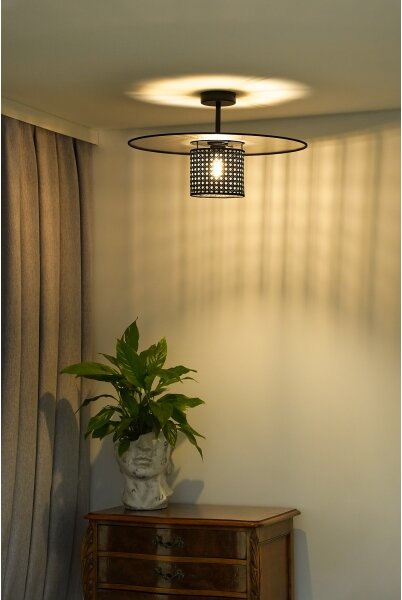 Duolla - Přisazený lustr TOKYO RATTAN 1xE27/15W/230V pr. 50 cm černá/stříbrná