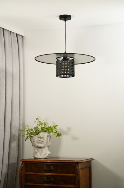 Duolla - Lustr na lanku TOKYO RATTAN 1xE27/15W/230V pr. 50 cm černá/stříbrná