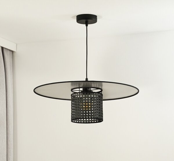 Duolla - Lustr na lanku TOKYO RATTAN 1xE27/15W/230V pr. 50 cm černá/stříbrná