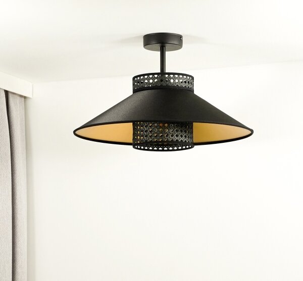 Duolla - Přisazený lustr RIO RATTAN 1xE27/15W/230V pr. 45 cm černá/zlatá