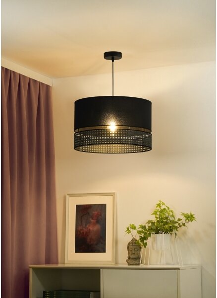 Duolla - Lustr na lanku DOUBLE RATTAN 1xE27/15W/230V pr. 40 cm černá
