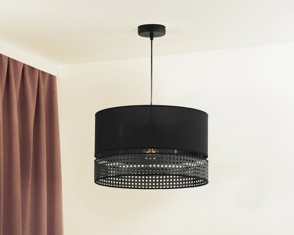Duolla - Lustr na lanku DOUBLE RATTAN 1xE27/15W/230V pr. 40 cm černá