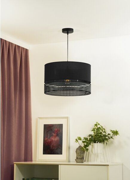 Duolla - Lustr na lanku DOUBLE RATTAN 1xE27/15W/230V pr. 40 cm černá