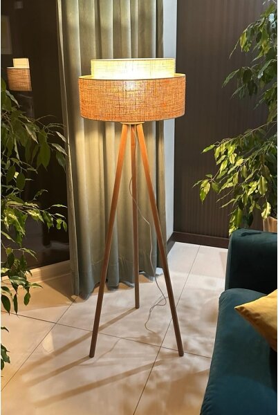 Duolla - Stojací lampa YUTE BOHO 1xE27/15W/230V pr. 45 cm hnědá/krémová