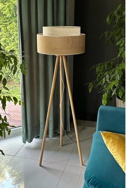 Duolla - Stojací lampa YUTE BOHO 1xE27/15W/230V pr. 45 cm hnědá/krémová