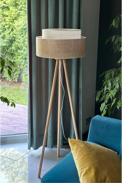 Duolla - Stojací lampa YUTE BOHO 1xE27/15W/230V pr. 45 cm hnědá/krémová