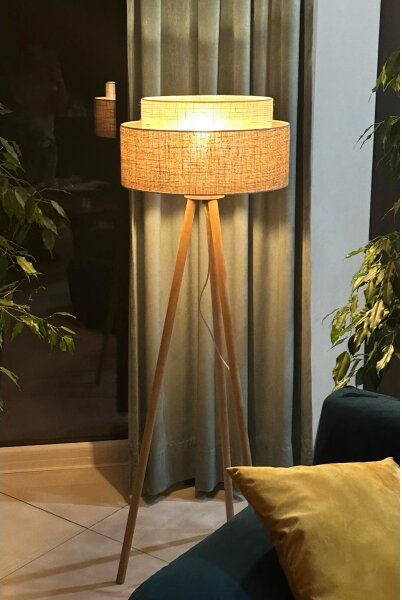 Duolla - Stojací lampa YUTE BOHO 1xE27/15W/230V pr. 45 cm hnědá/krémová
