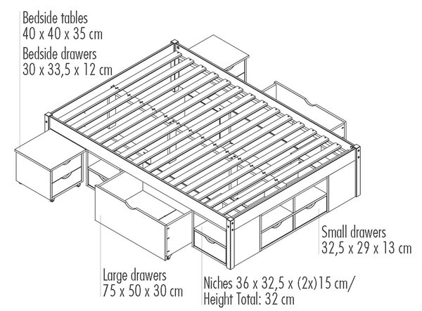 POSTEL S ÚLOŽNÝM PROSTOREM, 140/200 cm, bílá MID.YOU - Manželské postele, Online Only