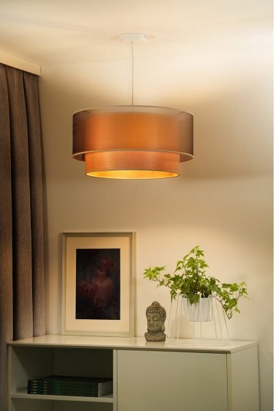 Duolla - Lustr na lanku WOOD BOHO 1xE27/15W/230V pr. 45 cm měděná/béžová