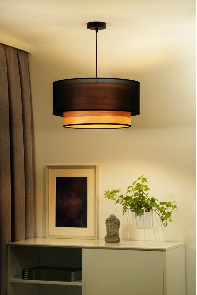 Duolla - Lustr na lanku WOOD BOHO 1xE27/15W/230V pr. 45 cm černá/béžová