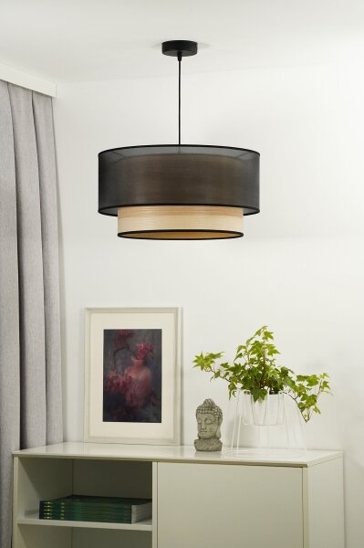 Duolla - Lustr na lanku WOOD BOHO 1xE27/15W/230V pr. 45 cm černá/béžová