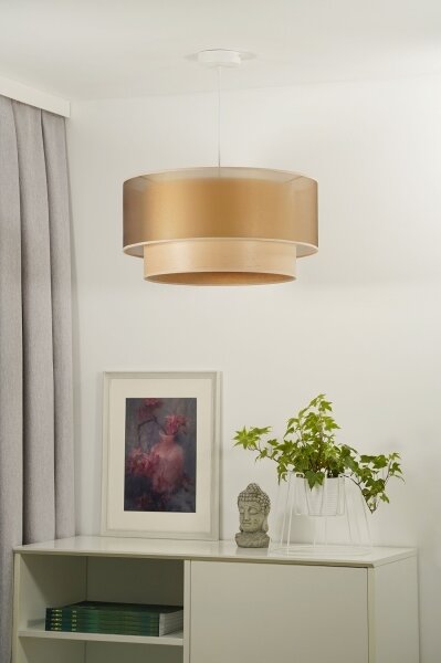 Duolla - Lustr na lanku WOOD BOHO 1xE27/15W/230V pr. 45 cm měděná/béžová