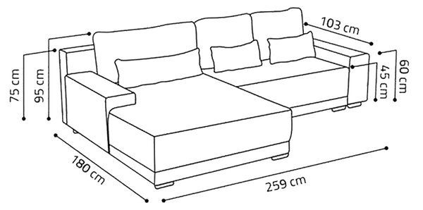 Sedací souprava LACOSTA | 259x180 cm | rozkládací + úložný prostor | VÝBĚR TKANIN
