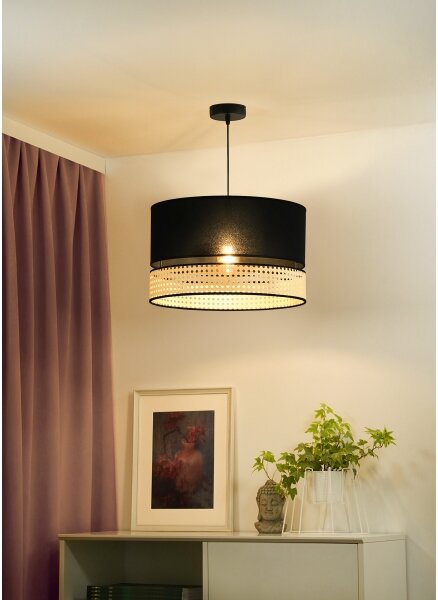 Duolla - Lustr na lanku DOUBLE RATTAN 1xE27/15W/230V pr. 40 cm černá/béžová