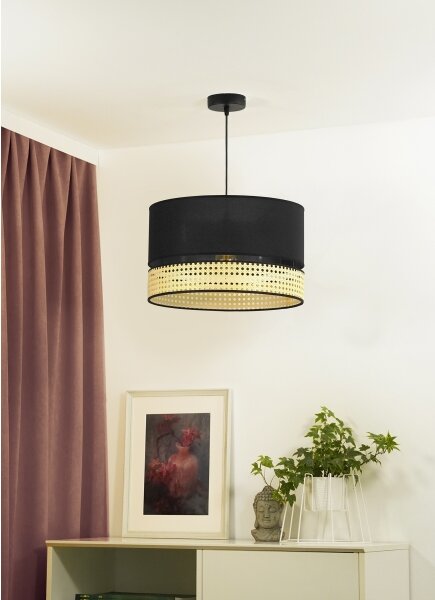 Duolla - Lustr na lanku DOUBLE RATTAN 1xE27/15W/230V pr. 40 cm černá/béžová