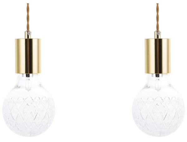 Sada 2 závěsných lamp ANZA Sklo Zlatá