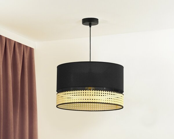 Duolla - Lustr na lanku DOUBLE RATTAN 1xE27/15W/230V pr. 40 cm černá/béžová