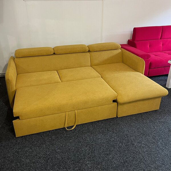 Malá sedací souprava SLIM | 235x179 cm | PRAVÁ | 79 temně modrá | rozkládací + úložný prostor