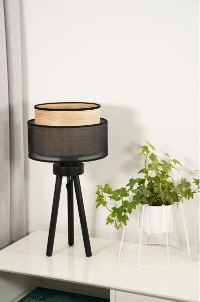 Duolla - Stolní lampa WOOD BOHO 1xE27/15W/230V pr. 25 cm černá/béžová