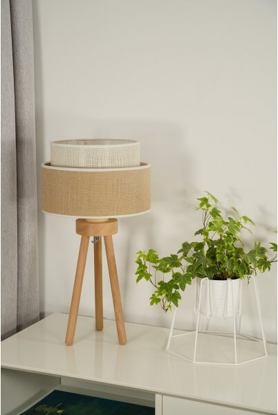Duolla - Stolní lampa YUTE BOHO 1xE27/15W/230V pr. 25 cm hnědá/krémová