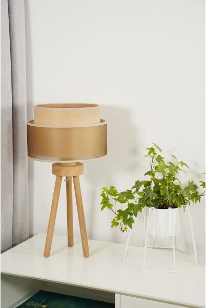 Duolla - Stolní lampa WOOD BOHO 1xE27/15W/230V pr. 25 cm měděná/hnědá/béžová
