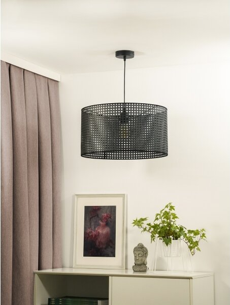 Duolla - Lustr na lanku ROLLER RATTAN 1xE27/15W/230V pr. 45 cm černá
