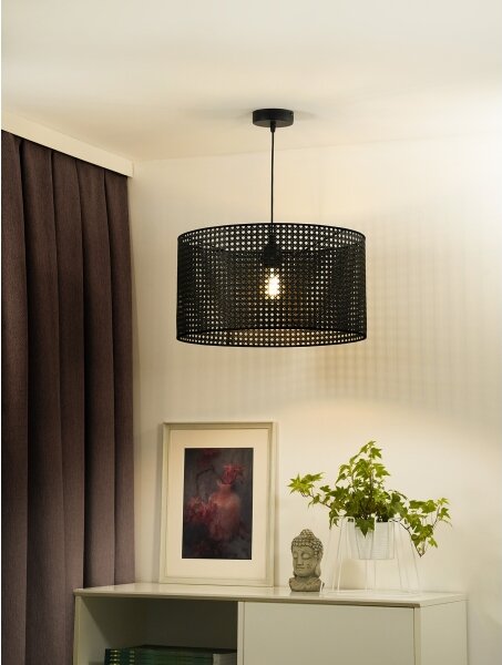 Duolla - Lustr na lanku ROLLER RATTAN 1xE27/15W/230V pr. 45 cm černá