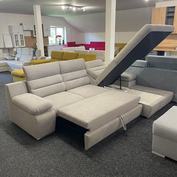Sedací souprava GRECO MINI | 278x185 cm | PRAVÁ | 93 šedá WATER REPELLENT | rozkládací + úložný prostor