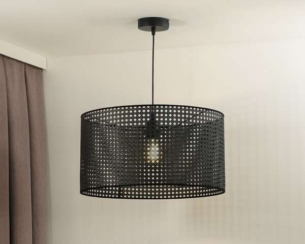 Duolla - Lustr na lanku ROLLER RATTAN 1xE27/15W/230V pr. 45 cm černá