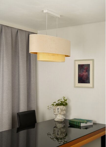 Duolla - Lustr na lanku DOUBLE OVAL RATTAN 2xE27/15W/230V krémová/ratan