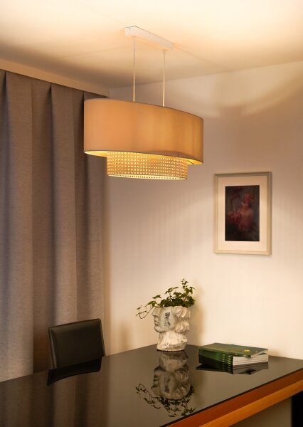 Duolla - Lustr na lanku DOUBLE OVAL RATTAN 2xE27/15W/230V krémová/ratan