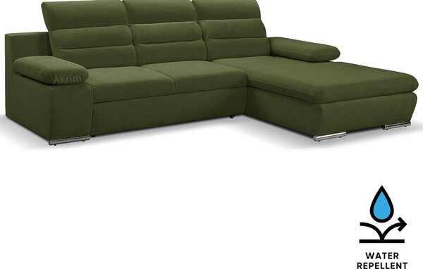 Sedací souprava GRECO MINI | 278x185 cm | PRAVÁ | 39 tmavě zelená WATER REPELLENT | rozkládací + úložný prostor