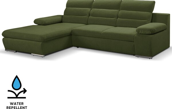Sedací souprava GRECO MINI | 185x278 cm | LEVÁ | 39 tmavě zelená WATER REPELLENT | rozkládací + úložný prostor