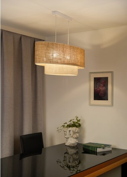 Duolla - Lustr na lanku DOUBLE OVAL YUTE 2xE27/15W/230V hnědá/krémová