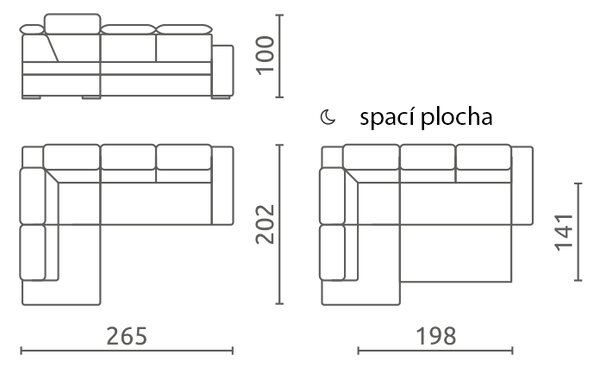 Sedací souprava BERGAMO | 265x202 cm | PRAVÁ | rozklad na každodenní spaní + úložný prostor | VÝBĚR TKANIN