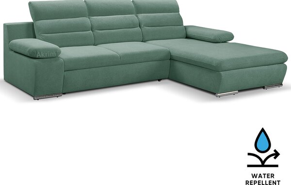 Sedací souprava GRECO MINI | 278x185 cm | PRAVÁ | 37 zelenomodrá WATER REPELLENT | rozkládací + úložný prostor