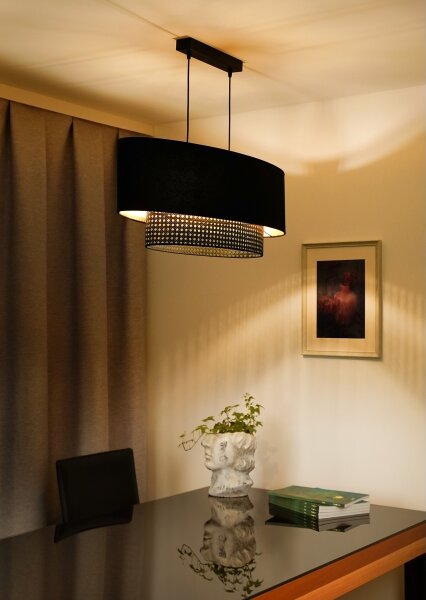 Duolla - Lustr na lanku DOUBLE OVAL RATTAN 2xE27/15W/230V černá/ratan