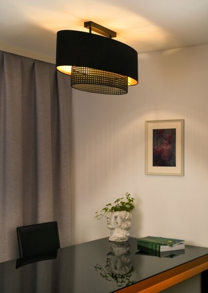 Duolla - Přisazený lustr DOUBLE OVAL RATTAN 2xE27/15W/230V černá/ratan