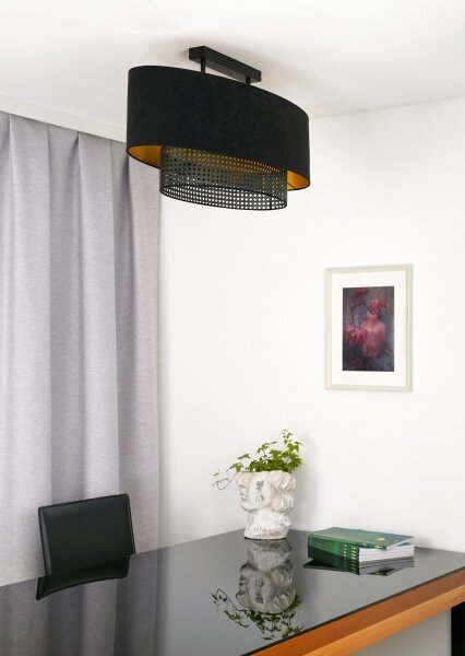 Duolla - Přisazený lustr DOUBLE OVAL RATTAN 2xE27/15W/230V černá/ratan